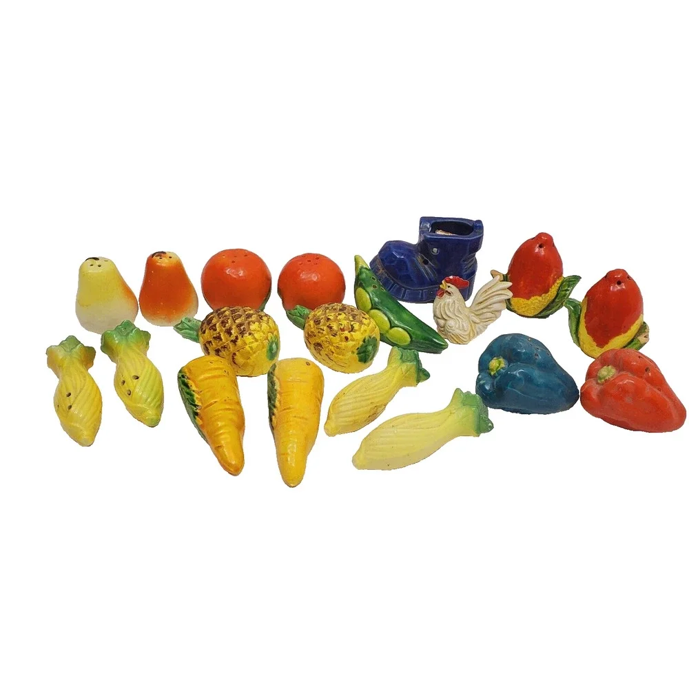 Vintage Vegetable Fruit Salt & Pepper Shakers Made in Japan Set Of 8 Cork Bottom